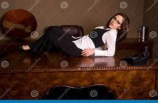 secretary seductive desk bosses stock laying girl