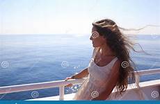 boat girl beautiful greece ionian sea stock vacantion