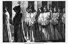 monks nuns catholic religious roman engraving 1875 antique