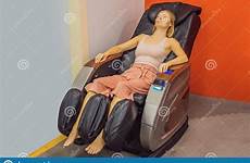 massage chair mall relaxing woman young beautiful airport
