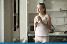kitchen young underwear mug woman coffee portrait