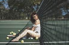 tennis anna matthews model spread legs sitting women dyed hair viewer looking wallpaper redhead side ass courts fishnet rackets balls