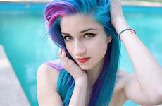 girl wallpaper blue hair suicide fay beautiful pool model long girls color cosplay women swimming skin beauty gravure idol pink