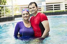 couple honeymoon indian swimming hotel pool