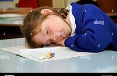 school asleep sleeping desk schoolgirl pupil classroom alamy her