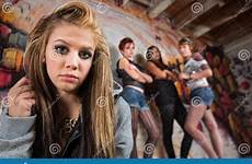 gang girl intimidating members sad stock harassing three pressure peer blond shutterstock royalty
