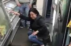 floor woman city peeing york bodega her peed kicked shocking emerged moment showing has