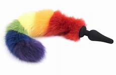 tail faux plug anal silicone butt rainbow fox metal color