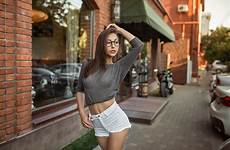 women wallpaper shorts glasses tanned jean belly pierced navel outdoors wallhaven portrait cc boobs short wallhere hd full brunette street