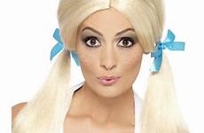 wig pigtails costume blonde women schoolgirl sassy