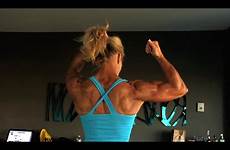 flexing woman fitness ripped biceps her powerful muscular steel