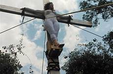 female crucified cross crucifixion roman rafaela romo orozco mexican wooden severe standing candidate women mexico tied being self elections local