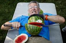 world record man guinness watermelons stomach half slices sets
