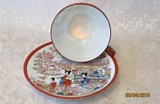 tea geisha set sets girl cup bottom cups antique porcelain plates china hand has terry japan painted
