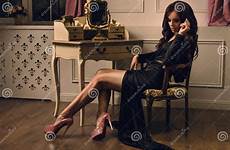 chair sitting dress woman brunette retro beautiful preview