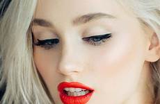 red lipstick makeup blonde lips short beautiful girl hair look great choose board
