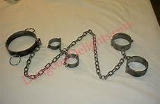 set dungeon shackles irons connected restraints collars