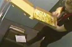pizza delivery man caught toppings picking cctv