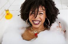 selfie teen young girl foam swag laying flawless afro bath wearing jewelry making american stock