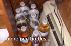 bottles discovers she toilet dozens scattered