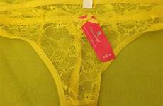 yellow thong panty lace nwt med idea gift fun