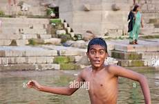 boy river indian india bathing ganges hindu boys swimming jumping varanasi stock alamy shoulders into
