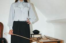 strict governess skirt bow mistress blouses pleated cane attire supremacy