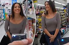 sexy walmart vibrating knickers brunette video babe supermarket wearing wears boyfriend switch has bombshell