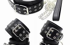 cuffs leather collar ring slave sex dog leash bondage adult restraint ankle hand toys games pcs chain metal set couple