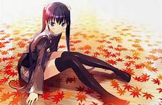 anime sitting school stockings girls uniform saya ando leaves confetti akizora ni mau sexy wallpaper wallpapers wallup