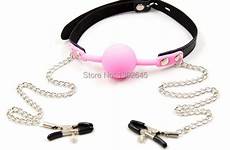 ball pink mouth gag gaged nipple clamps color open plug oral fixed fetish erotic sex bondage clamp couples toys silicon