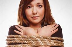 woman tied rope bondage bound girl female stock hostage slave prisoner depositphotos