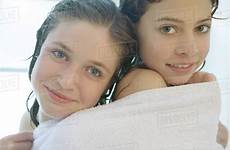 girls preteen two sharing towel stock dissolve model royalty d984