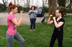 fight girl girls shovel video old hit her head year over boy barefoot beat yard multiple fugate says dailymail article