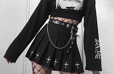 grunge outfits fashion anime aesthetic girl fishnet top choose board egirl chains skirt crop visit clothes instagram alt cute alternative