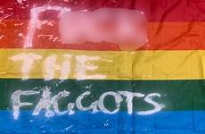 flag pride homophobic australia vandalised faggots punching