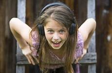 little girl naughty emotional headphones portrait close face dreamstime stock