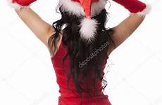 helper santa sexy dress red stock gloves hat back depositphotos