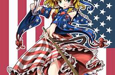 anime touhou american reimu flag july 4th hakurei granado espada girl happy fanart manga independence day miko astronerdboy pixiv costumes
