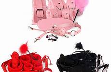 bondage toy sex handcuffs 10pcs restraint whip collar couple adult sexy set exotic novelty leather special use accessories pink red