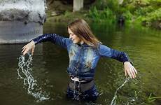 wetlook wet jeans girl get clothed fully tight wetfoto river set jacket forum world