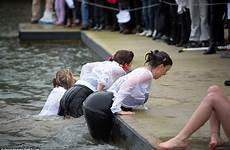 water swimmers cold day dressed year schoolgirls sea after swims group themselves freezing british warm