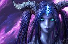 demon wallpaper horned warcraft woman horns girl fantasy face blue background preview click