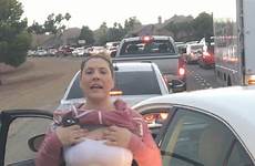 flasher road rage herself woman caught vegas las highway camera exposing hit flashes run family adrian rodriguez horror profanities loose