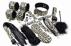 sex couple bondage games adult toy leopard print leather whip gag rope set blindfold cuffs 10pcs toys pcs sets piece