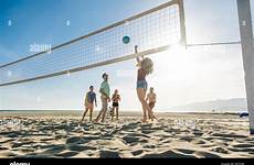 volleyball beach stock playing friends group ball alamy