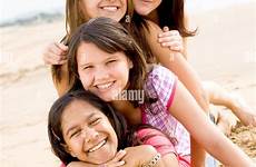 teen beach girl girls fun having group alamy young