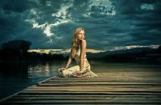alone lake girl sitting wallpaper women boobs near model wallpapers outdoors girls px big clouds cleavage wallhere original backgrounds