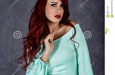 woman young dress big turquoise redhead boobs gray background beautiful preview closeup bosom