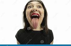 tongue mouth long big girl lips red smiling giant her opening showing isolated crazy background dreamstime portrait